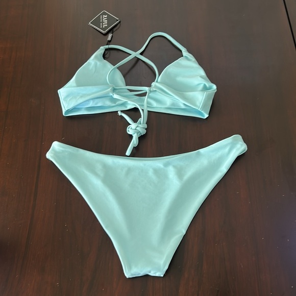 ZAFUL Tie Back High Cut Bralette Bikini Swimsuit Mismatch Size Top S Bottom M - Picture 7 of 8